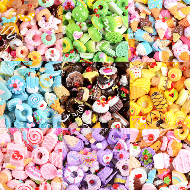 10pcs/set Slime Charms Mixed Resin Ice cream Candy Donut Beads